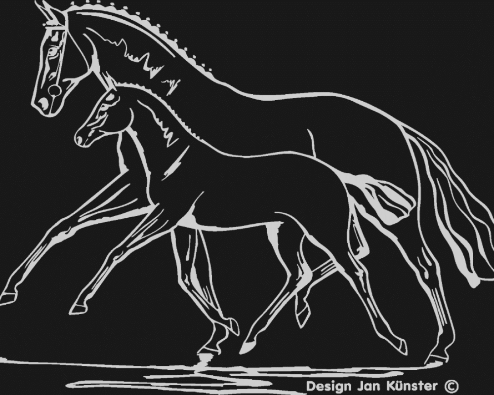 Motief merrie met veulen (1190x900 mm) zilver